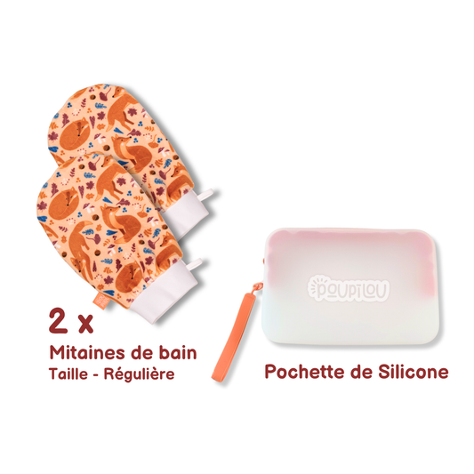 kit bain enfant poupilou mitaines renard