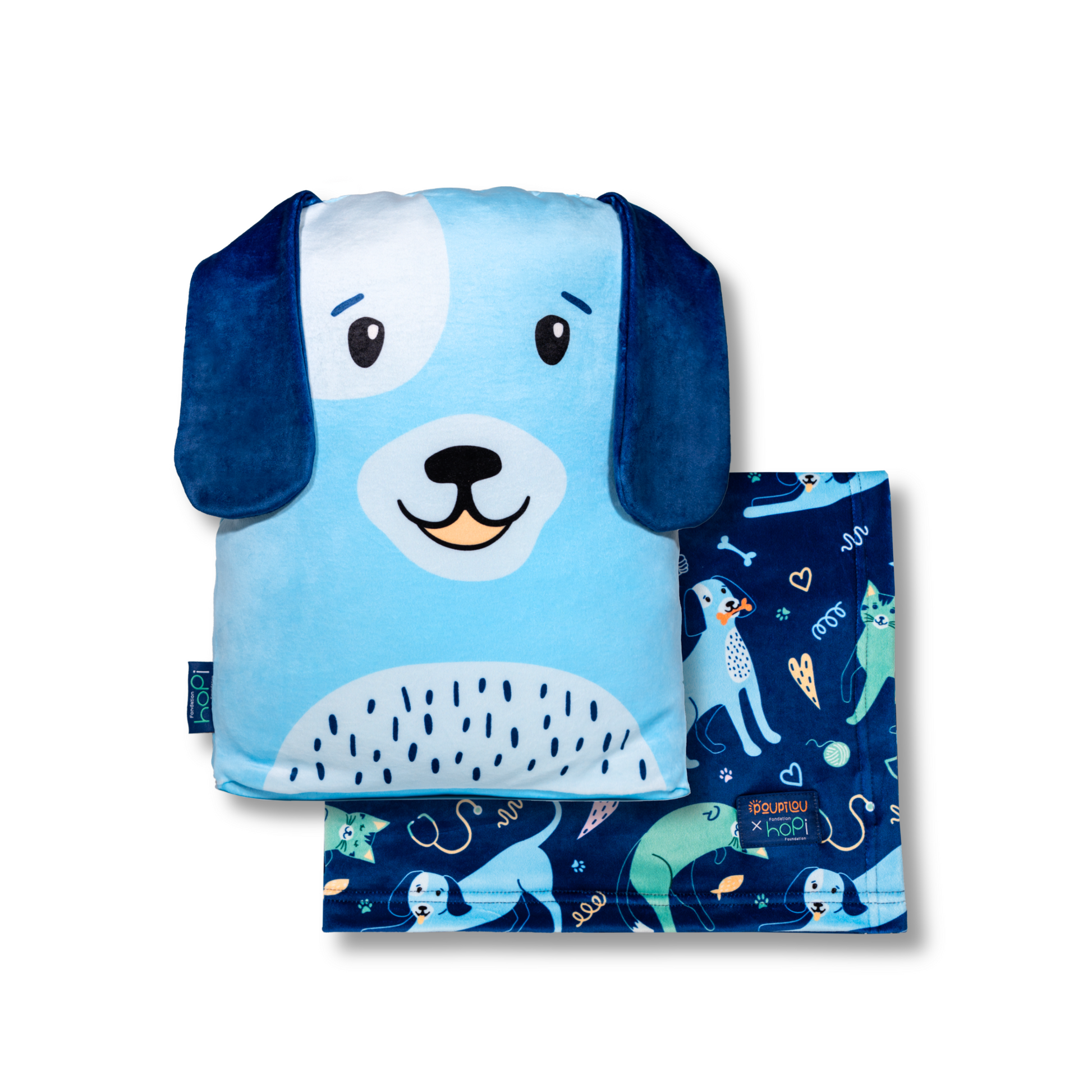 poupilou chien ensemble peluche couverture